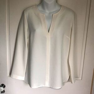 J. Crew Textured Crepe White Split Neck Long Sleeve Top S